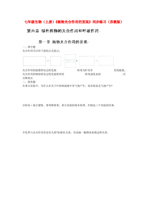 苏教版生物-七年级上册-同步练习 《植物光合作用的发现》