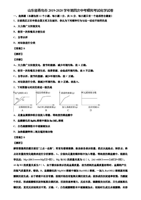 山东省青岛市2019-2020学年第四次中考模拟考试化学试卷含解析