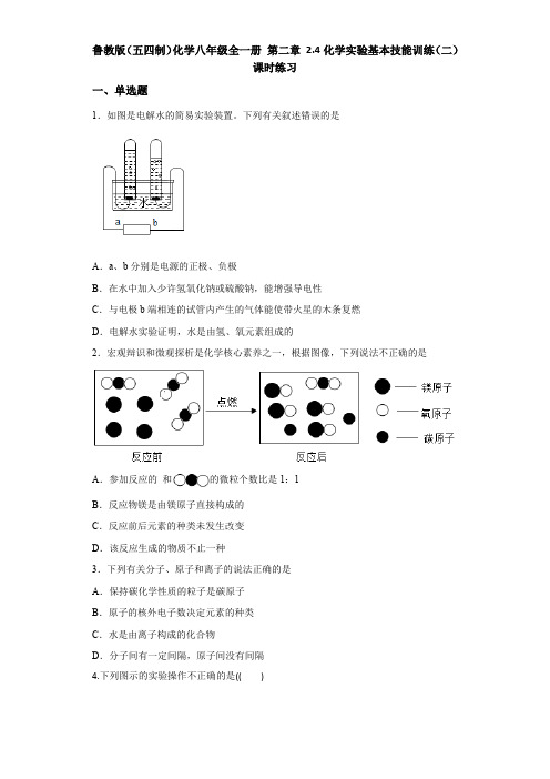 2-4化学实验基本技能训练(二) 课时练习—八年级化学鲁教版(五四制)全一册 