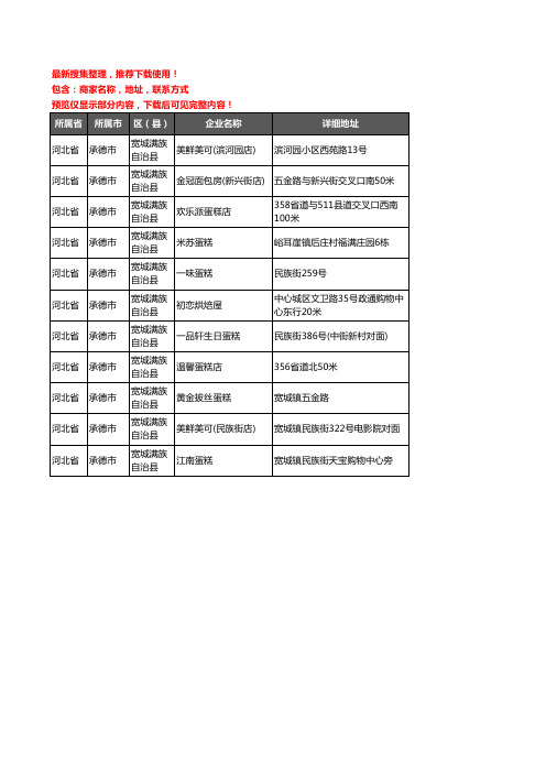 新版河北省承德市宽城满族自治县蛋糕房企业公司商家户名录单联系方式地址大全11家