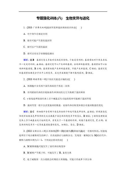 2020届高三生物二轮复习专题训练:(八) 生物变异与进化