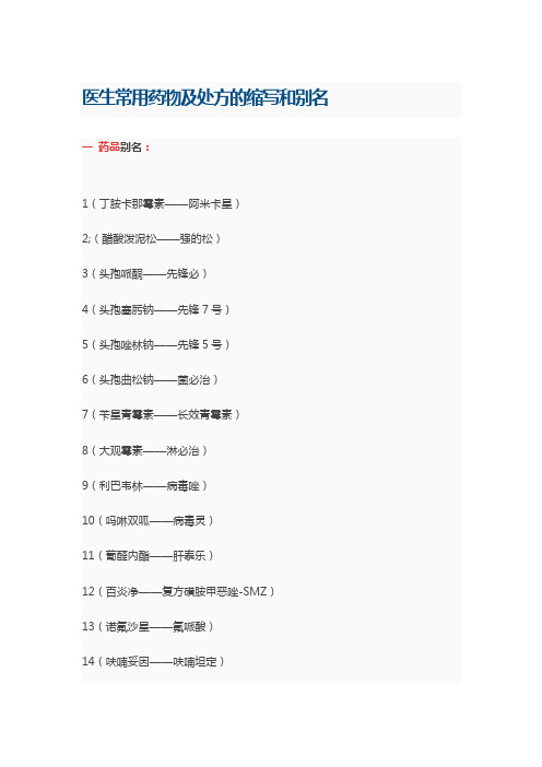 医生常用药物及处方的缩写和别名