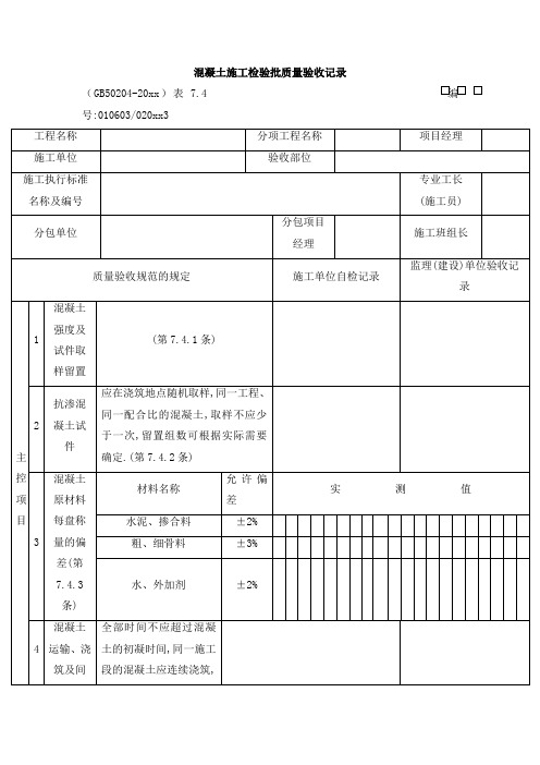 最新整理混凝土施工检验批质量验收记录.doc