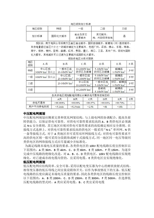 中压配电网规划地区分类