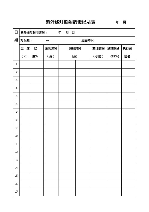 紫外线空气消毒记录表
