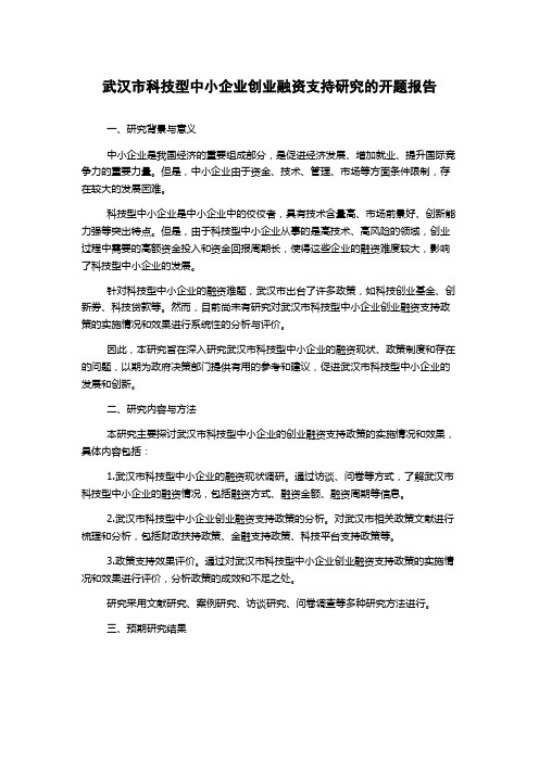 武汉市科技型中小企业创业融资支持研究的开题报告