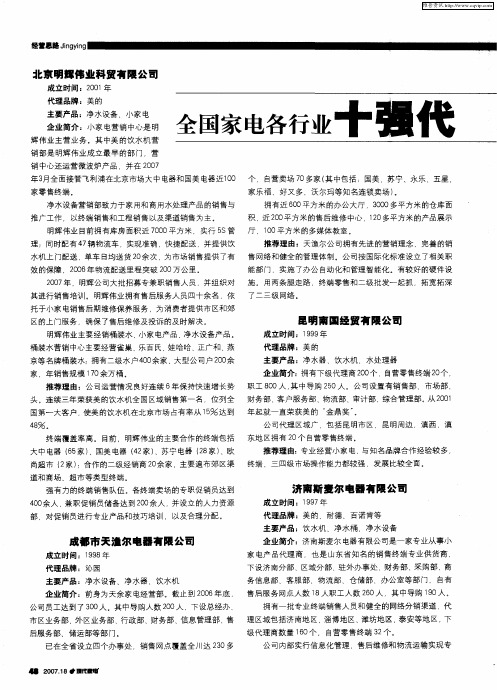 全国家电各行业十强代理商侯选企业资料展播——之水家电行业