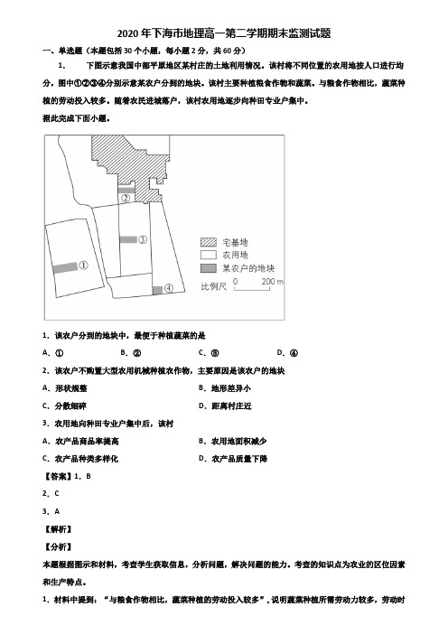 2020年上海市地理高一第二学期期末监测试题含解析