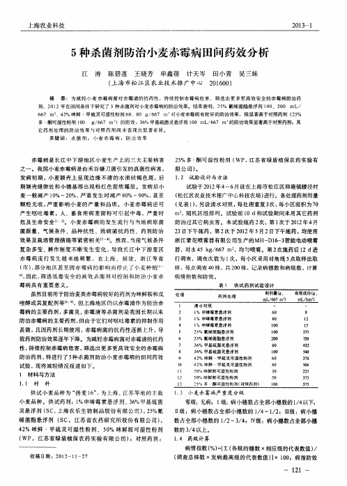 5种杀菌剂防治小麦赤霉病田间药效分析