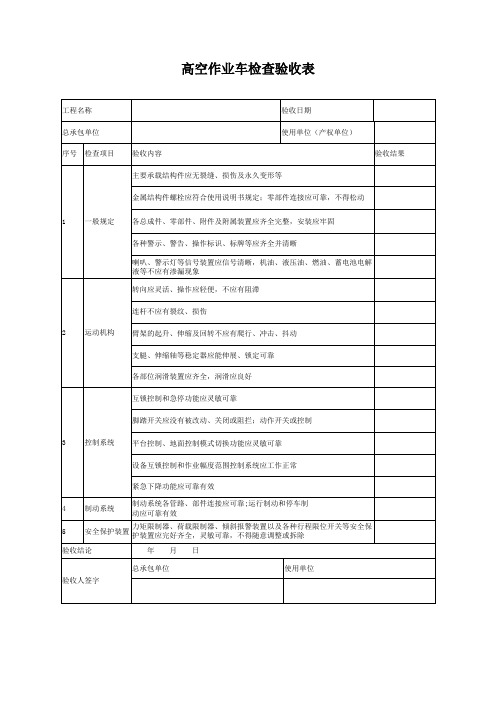 高空作业车检查验收表