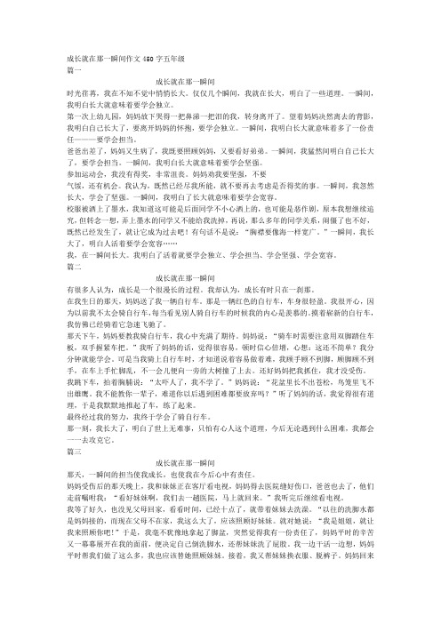 成长就在那一瞬间作文450字五年级