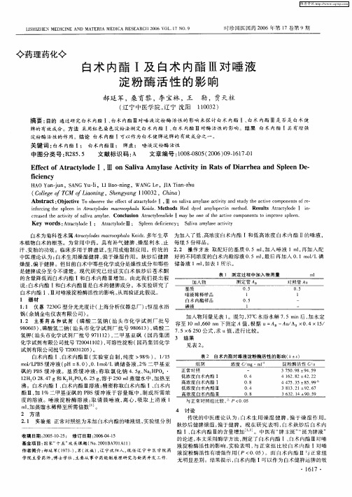 白术内酯Ⅰ及白术内酯Ⅲ对唾液淀粉酶活性的影响