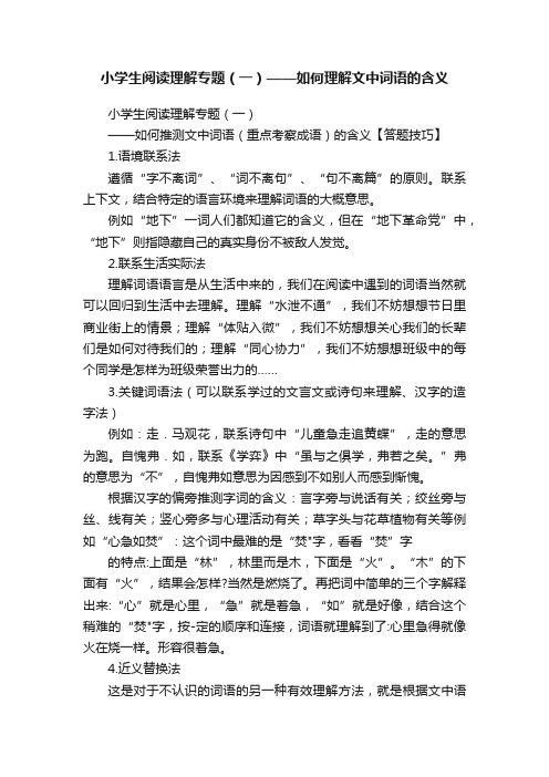 小学生阅读理解专题（一）——如何理解文中词语的含义