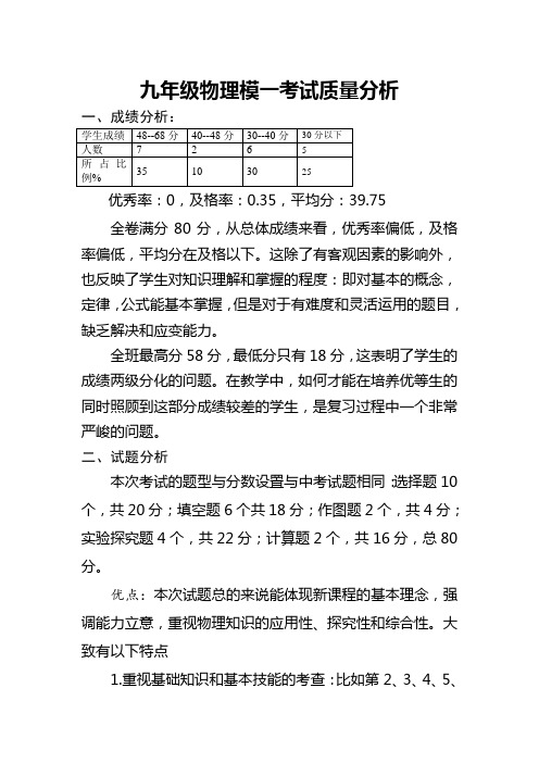 九年级物理模拟考试质量分析