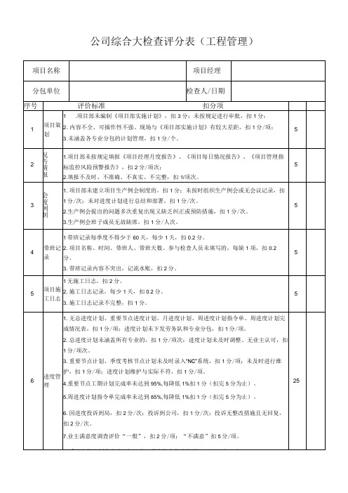 公司综合大检查评分表(工程管理)