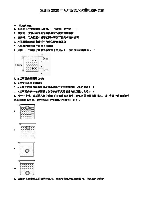 深圳市2020年九年级第六次模拟物理试题