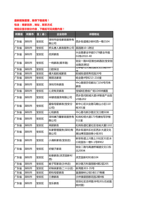 新版广东省深圳市宝安区家政服务企业公司商家户名录单联系方式地址大全191家