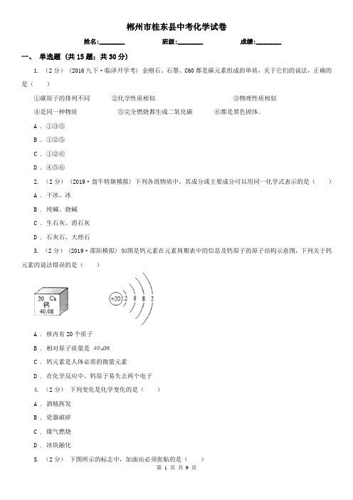 郴州市桂东县中考化学试卷