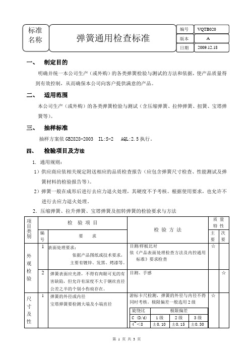 通用检验标准