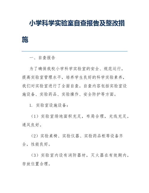 小学科学实验室自查报告及整改措施