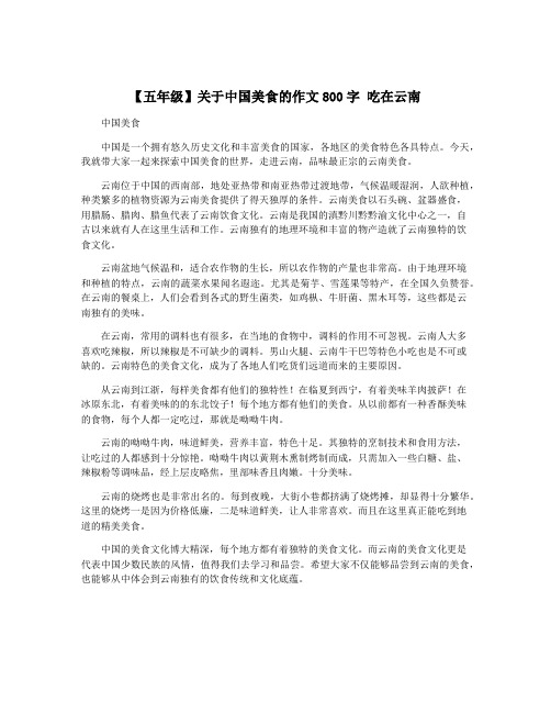 【五年级】关于中国美食的作文800字 吃在云南