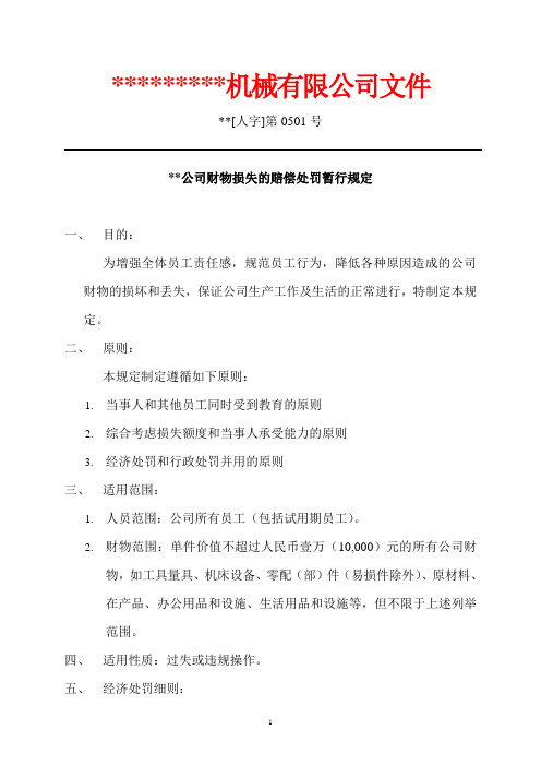 关于造成公司财物损失的处罚规定的文件(1)