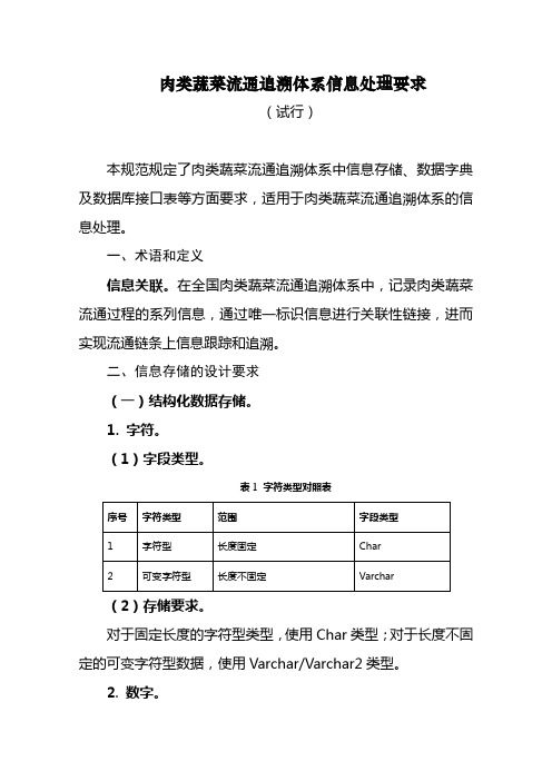 肉类蔬菜流通追溯体系信息处理要求