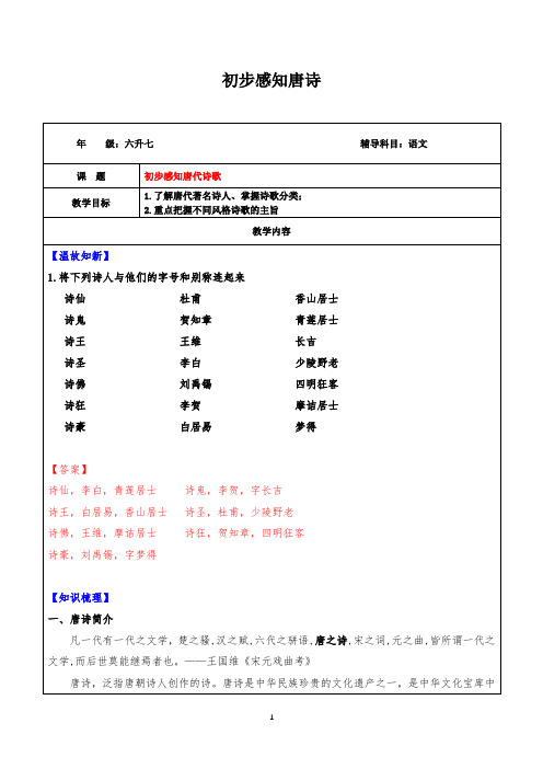 小升初衔接专项：初步感知唐诗(解析版)