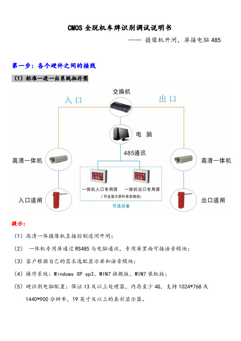 CMOS全脱机车牌识别(一体机开闸,屏接电脑485)调试说明书20151119