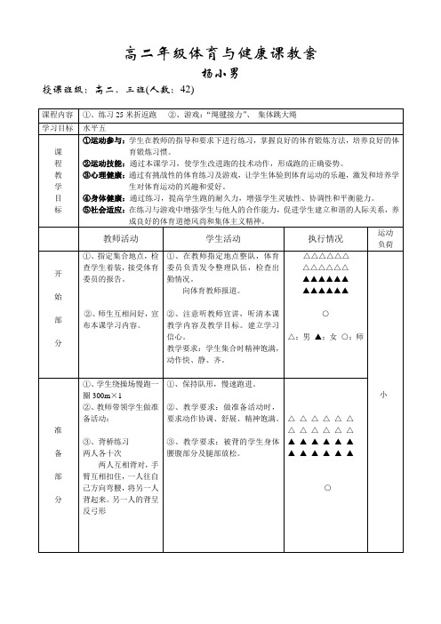 高二年级体育与健康课教案