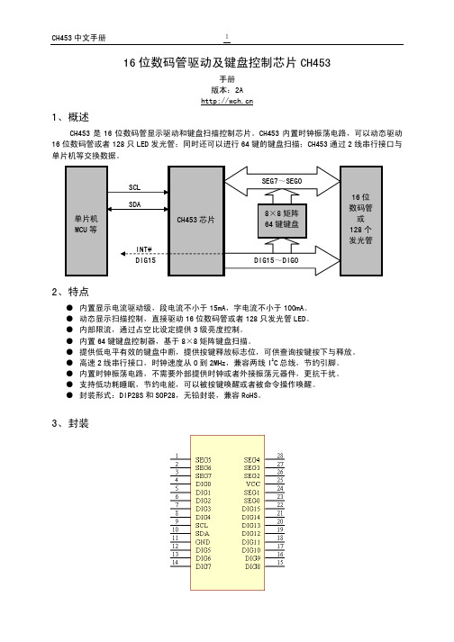 16位数码管驱动及键盘控制芯片CH453