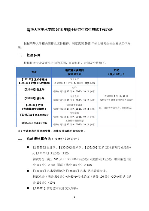 清华大学美术学院2018年硕士研究生招生复试工作办法