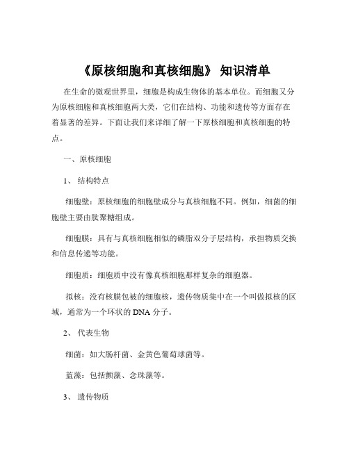 《原核细胞和真核细胞》 知识清单