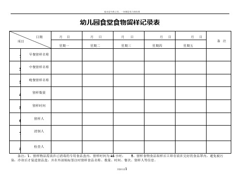 幼儿园食物留样记录表