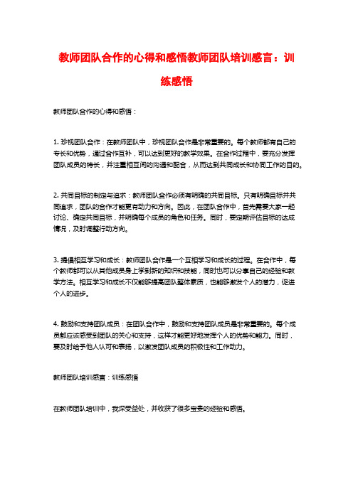 教师团队合作的心得和感悟教师团队培训感言：训练感悟