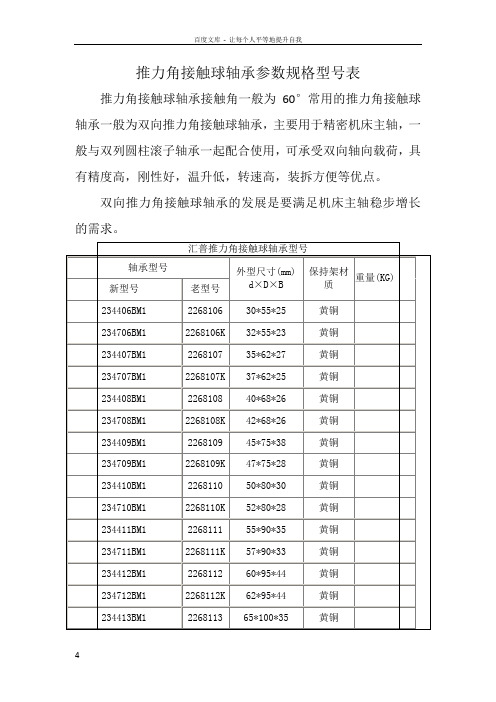 推力角接触球轴承参数规格型号表