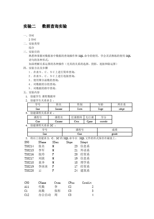 实验二  sql查询