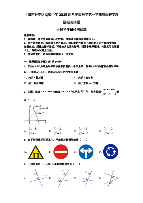 上海市长宁区高级中学2025届八年级数学第一学期期末教学质量检测试题含解析