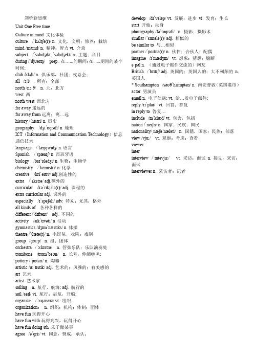 剑桥新思维 Unit One Free time 词汇表(带音标)