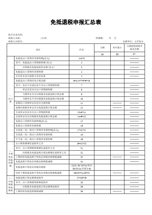 免抵退税申报汇总表