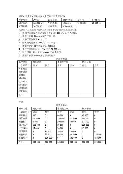 试算平衡表例题