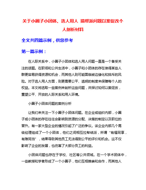 关于小圈子小团体、选人用人 搞帮派问题以案促改个人剖析材料