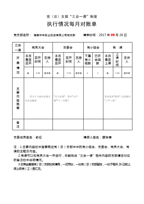 三会一课月报表(九月)