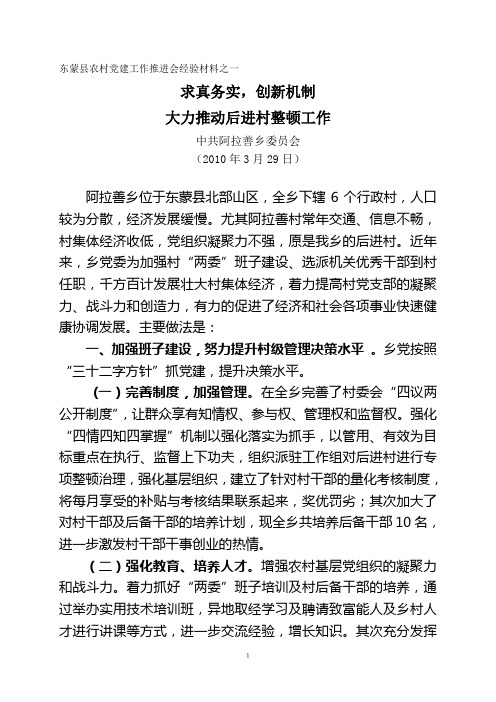 后进村整顿经验交流材料