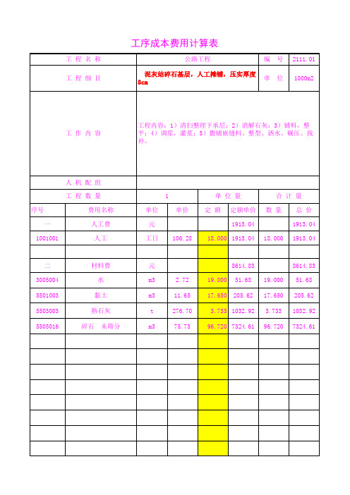 2111.01 泥灰结碎石基层,人工摊铺,压实厚度8cm