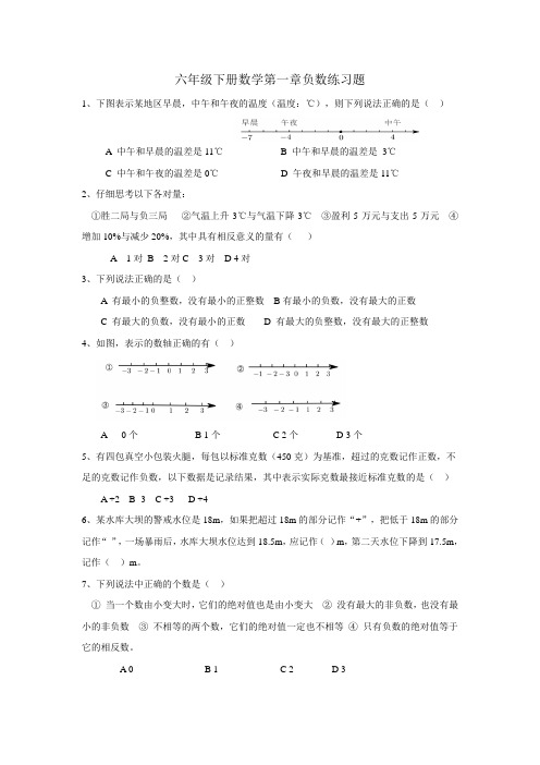 六年级下册数学试题-第一章负数练习题(无答案)人教版