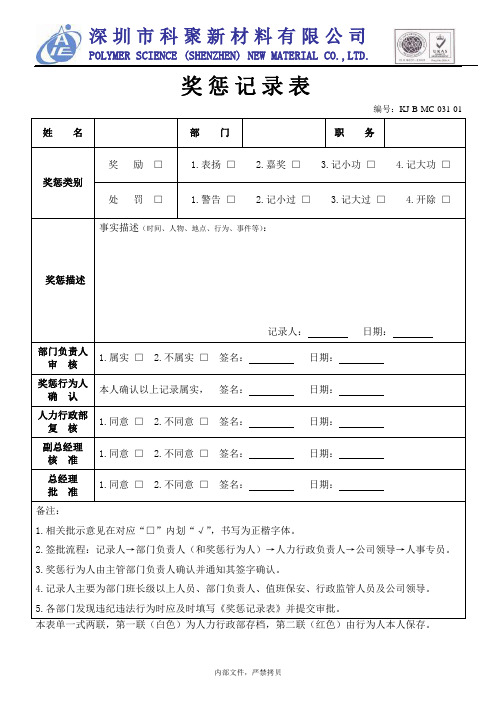 奖惩记录表