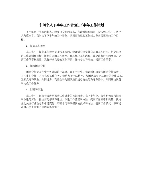 车间个人下半年工作计划_下半年工作计划