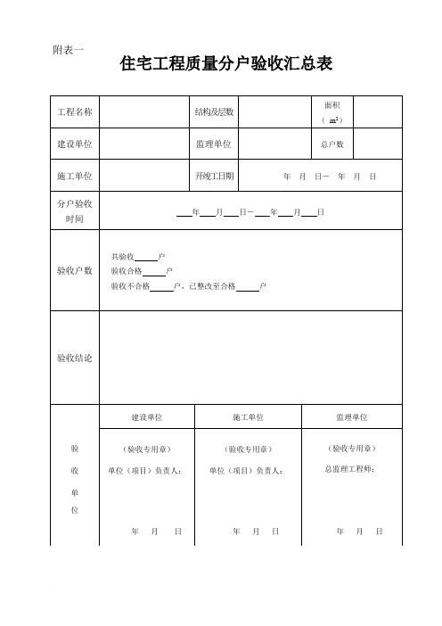 住宅分户验收表格(表一~表八)