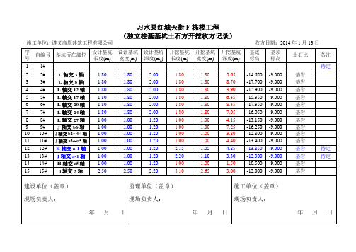 红城天街独立柱基基坑收方记录